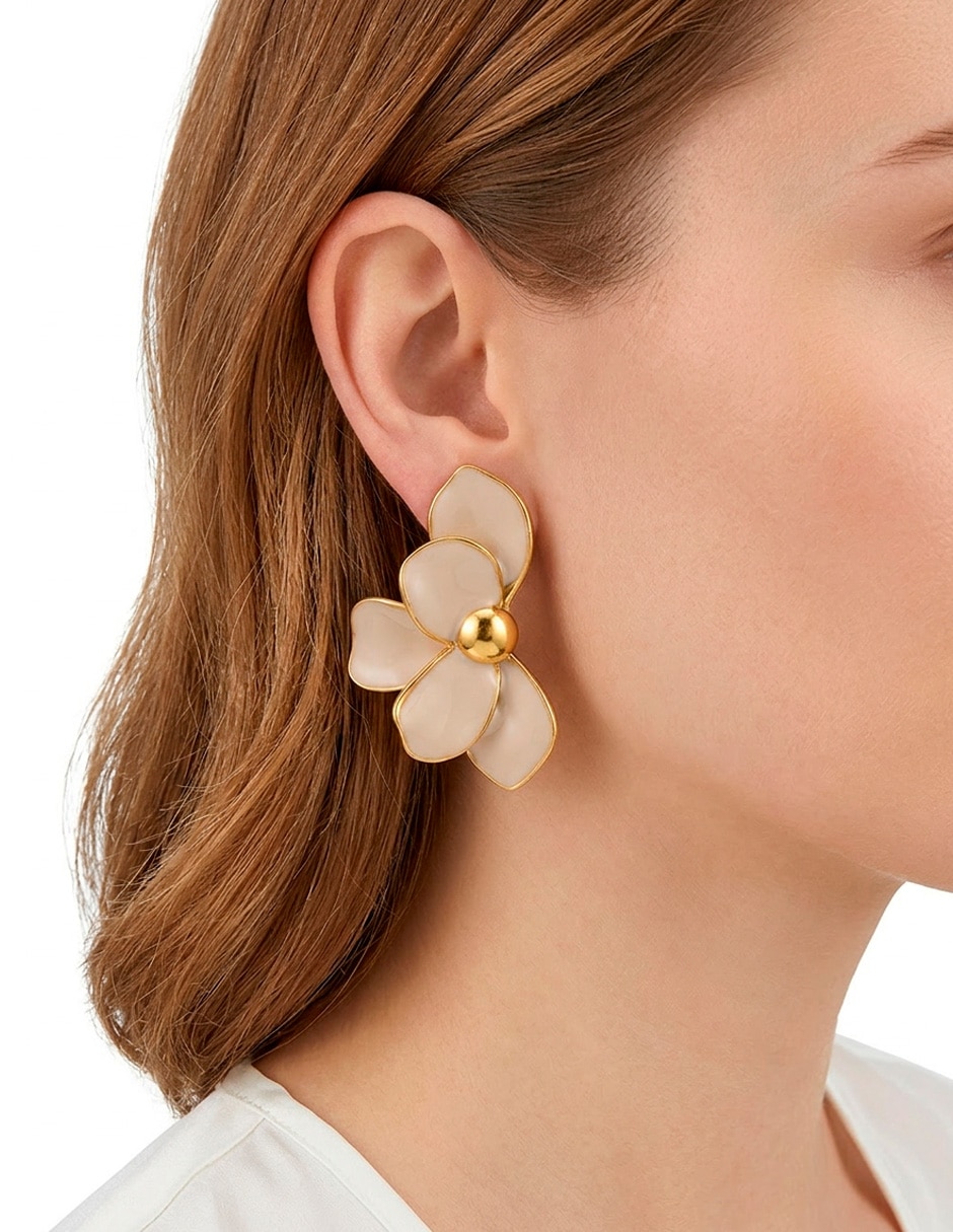 Aretes largos de flor ana maria mexico aretes de flor 18 k con acabado baño de oro