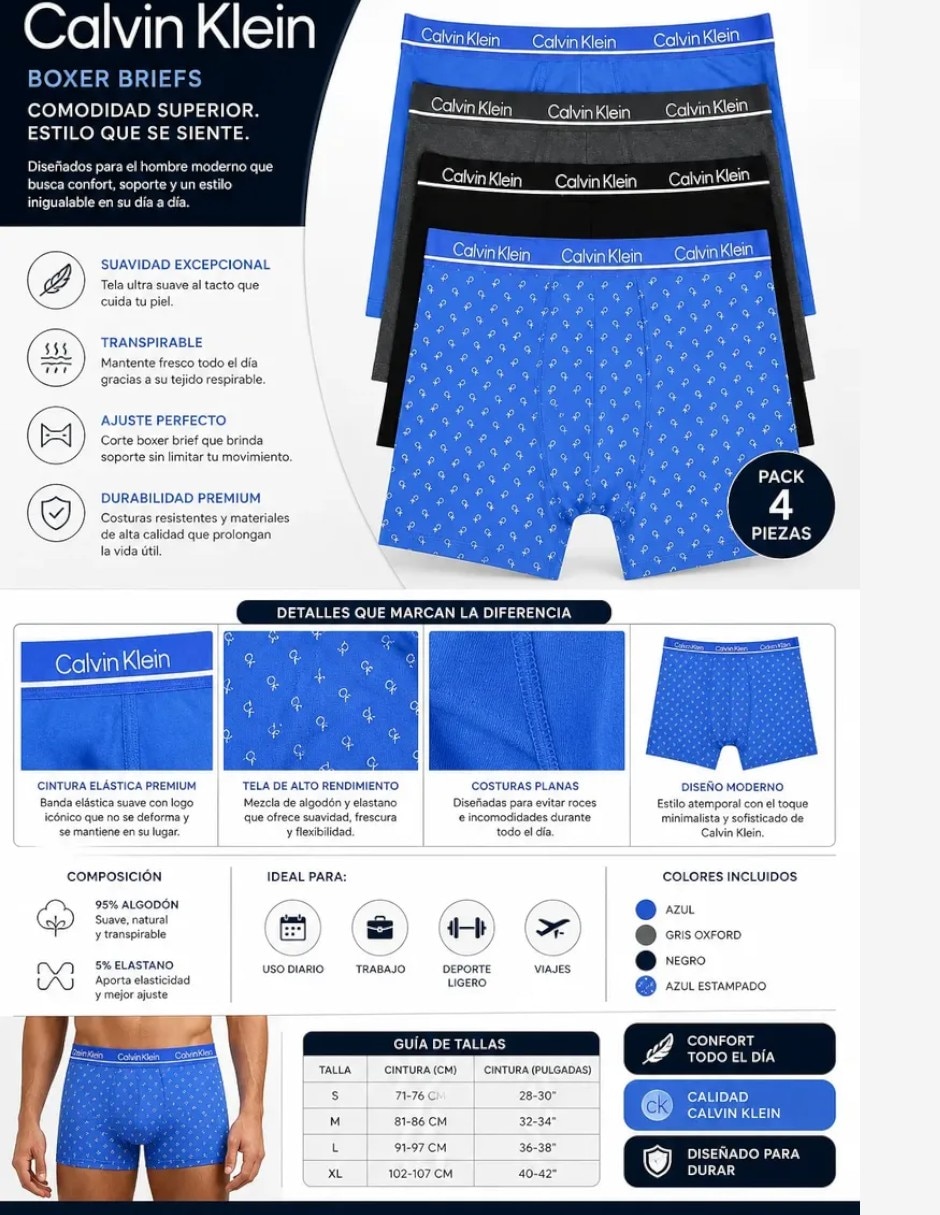 Bóxer brief de microfibra para hombre 4 piezas 4