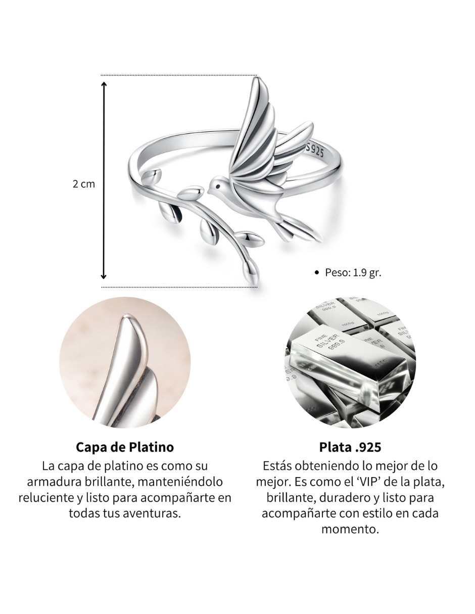 de (si aplica) Pájaro Nature No aplica P 925 de Plata Sin gema Pulido 6