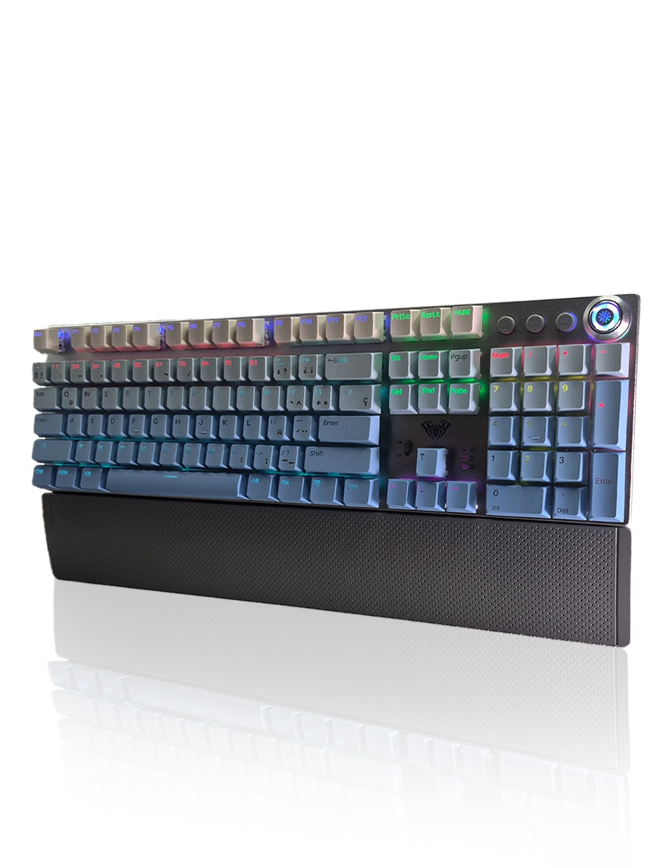 Teclado gamer USB-C QWERT inglés con interruptor táctiles Brown Clear F2088 AIR