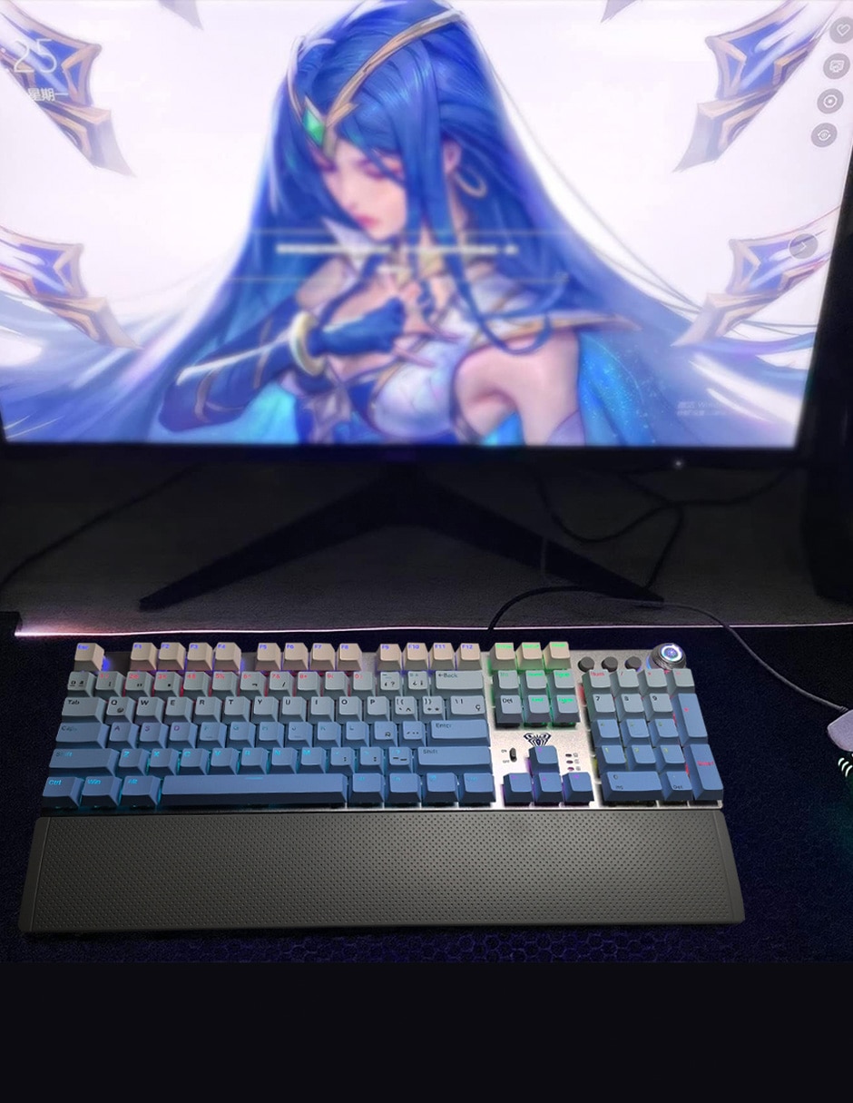 Teclado gamer USB-C QWERT inglés con interruptor táctiles Brown Clear F2088 AIR 2