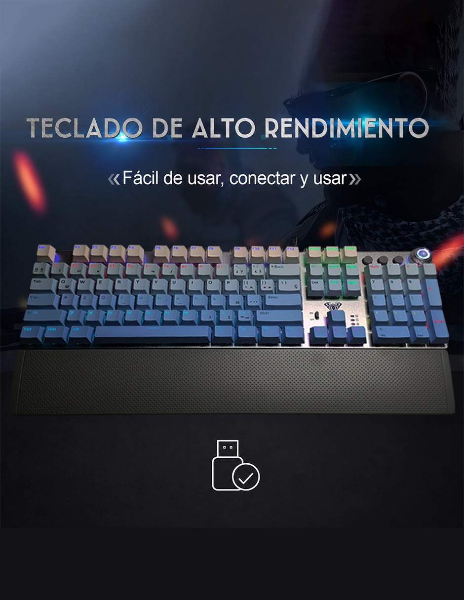 Teclado gamer USB-C QWERT inglés con interruptor táctiles Brown Clear F2088 AIR 3