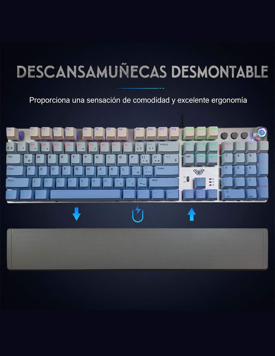 Teclado gamer USB-C QWERT inglés con interruptor táctiles Brown Clear F2088 AIR 4