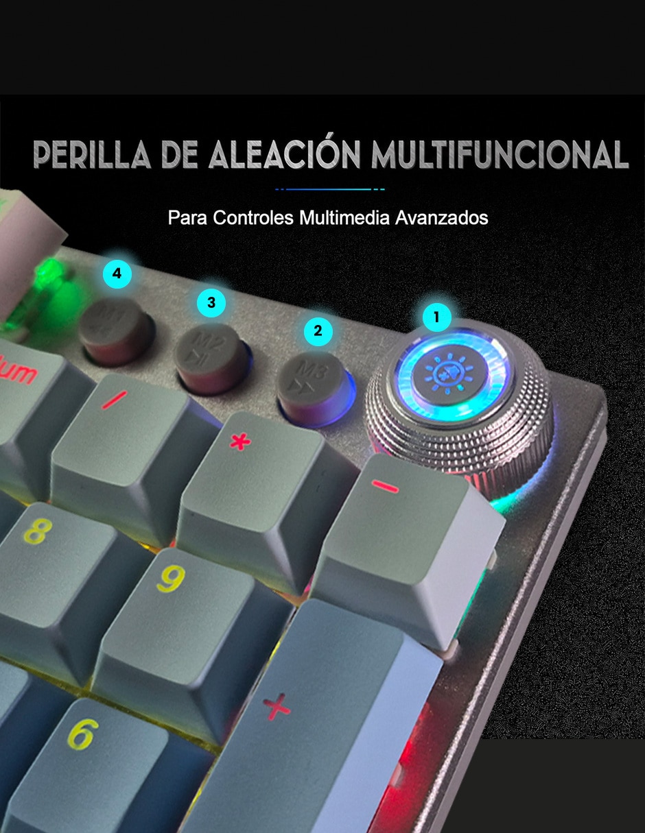 Teclado gamer USB-C QWERT inglés con interruptor táctiles Brown Clear F2088 AIR 5