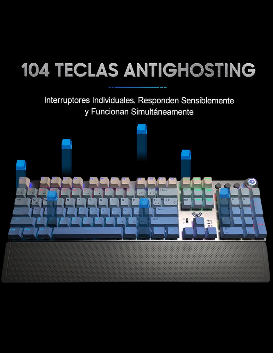 Teclado gamer USB-C QWERT inglés con interruptor táctiles Brown Clear F2088 AIR 7