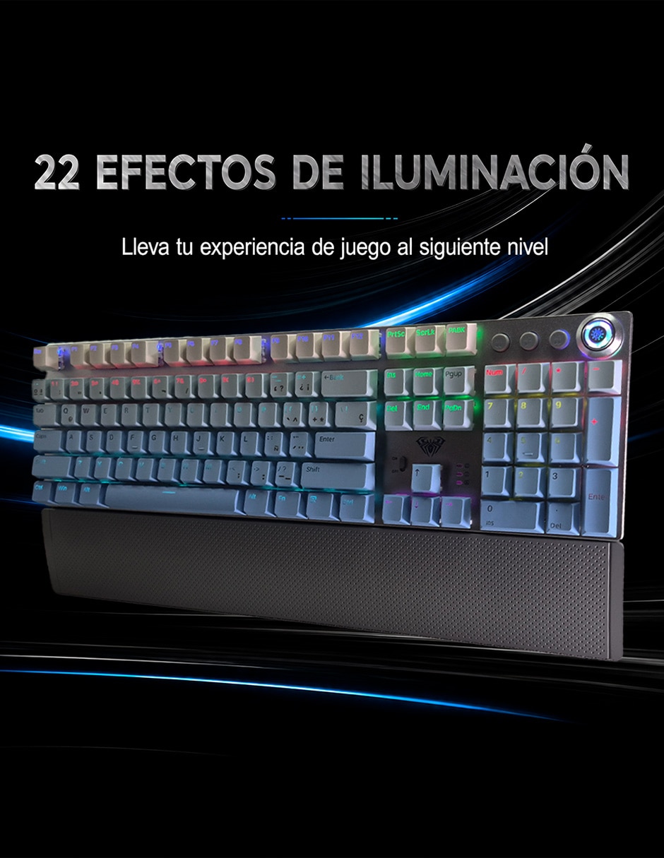 Teclado gamer USB-C QWERT inglés con interruptor táctiles Brown Clear F2088 AIR 8