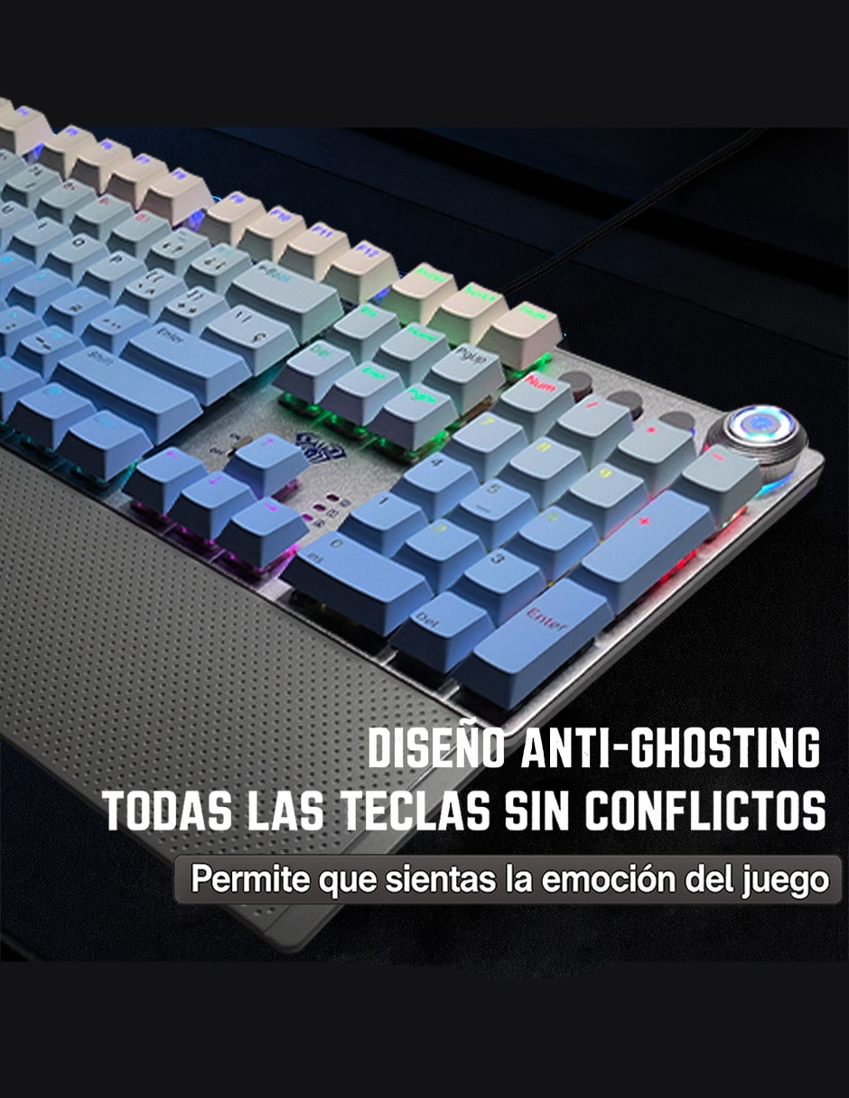 Teclado gamer USB-C QWERT inglés con interruptor táctiles Brown Clear F2088 AIR 9