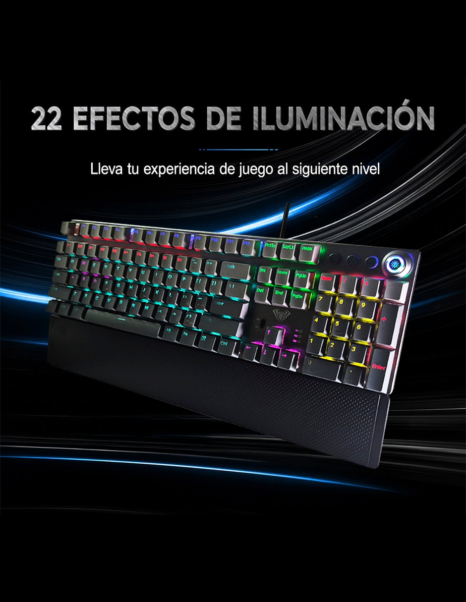 Teclado gamer USB-C QWERT inglés con interruptor táctiles Brown Clear Aula F2088 AIR