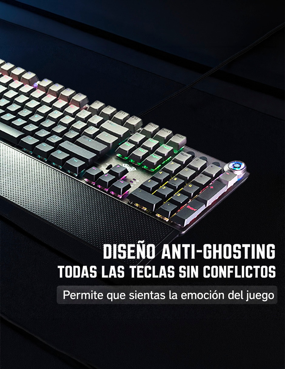 Teclado gamer USB-C QWERT inglés con interruptor táctiles Brown Clear Aula F2088 AIR