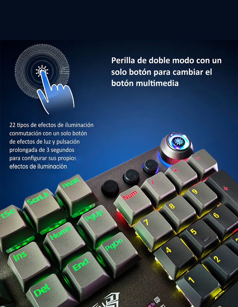 Teclado gamer USB-C QWERT inglés con interruptor táctiles Brown Clear Aula F2088 AIR