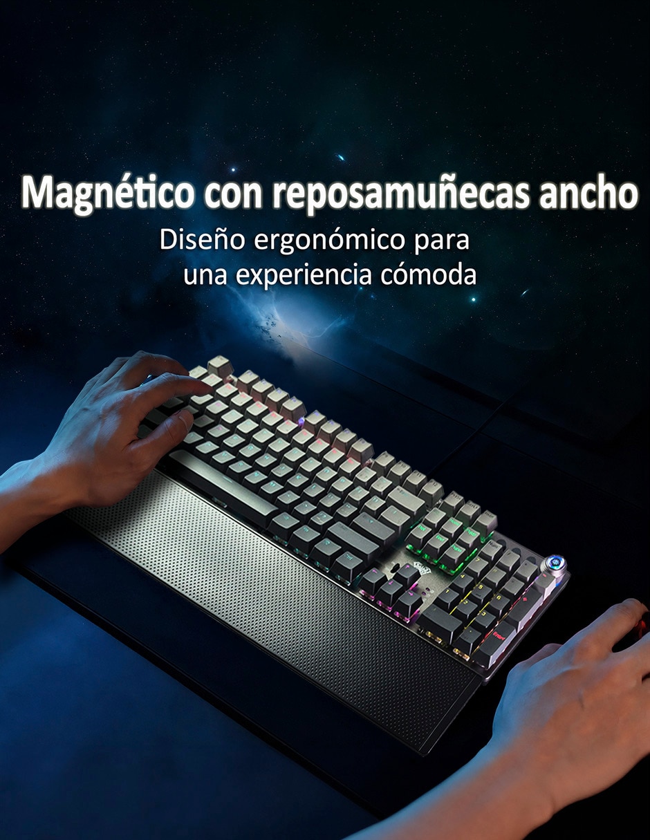 Teclado gamer USB-C QWERT inglés con interruptor táctiles Brown Clear Aula F2088 AIR