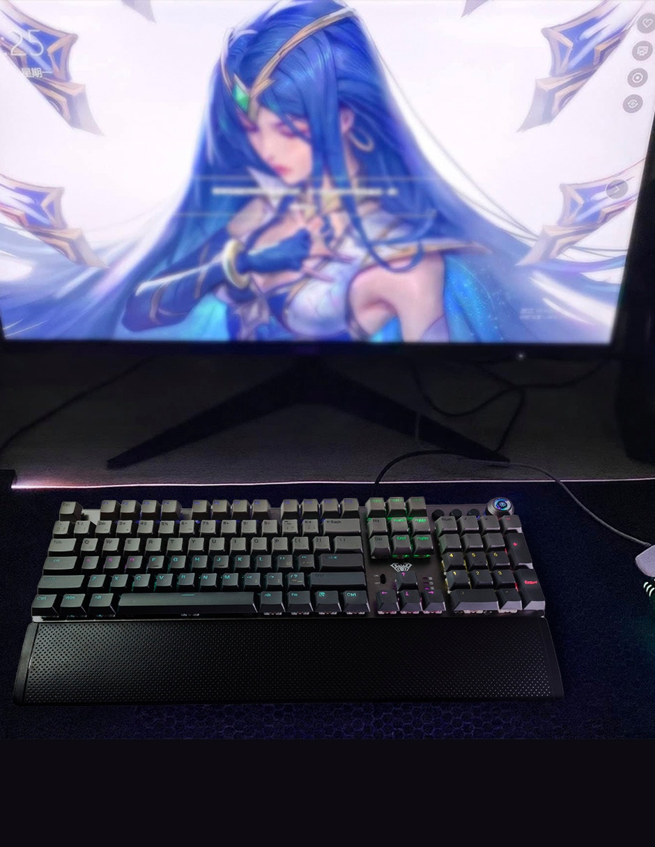Teclado gamer USB-C QWERT inglés con interruptor táctiles Brown Clear Aula F2088 AIR