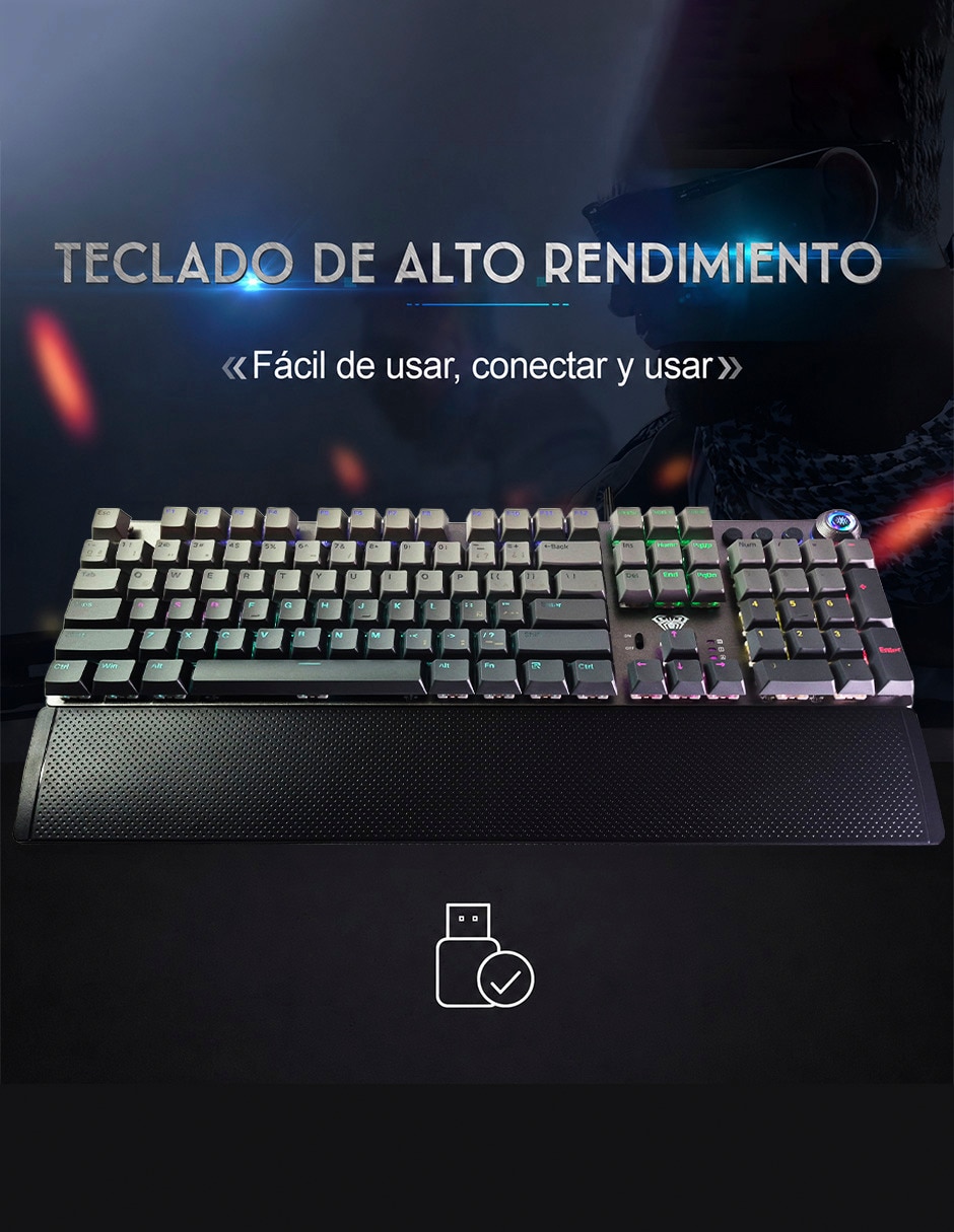 Teclado gamer USB-C QWERT inglés con interruptor táctiles Brown Clear Aula F2088 AIR