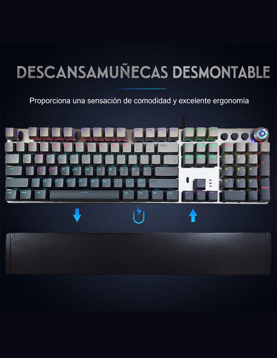 Teclado gamer USB-C QWERT inglés con interruptor táctiles Brown Clear Aula F2088 AIR