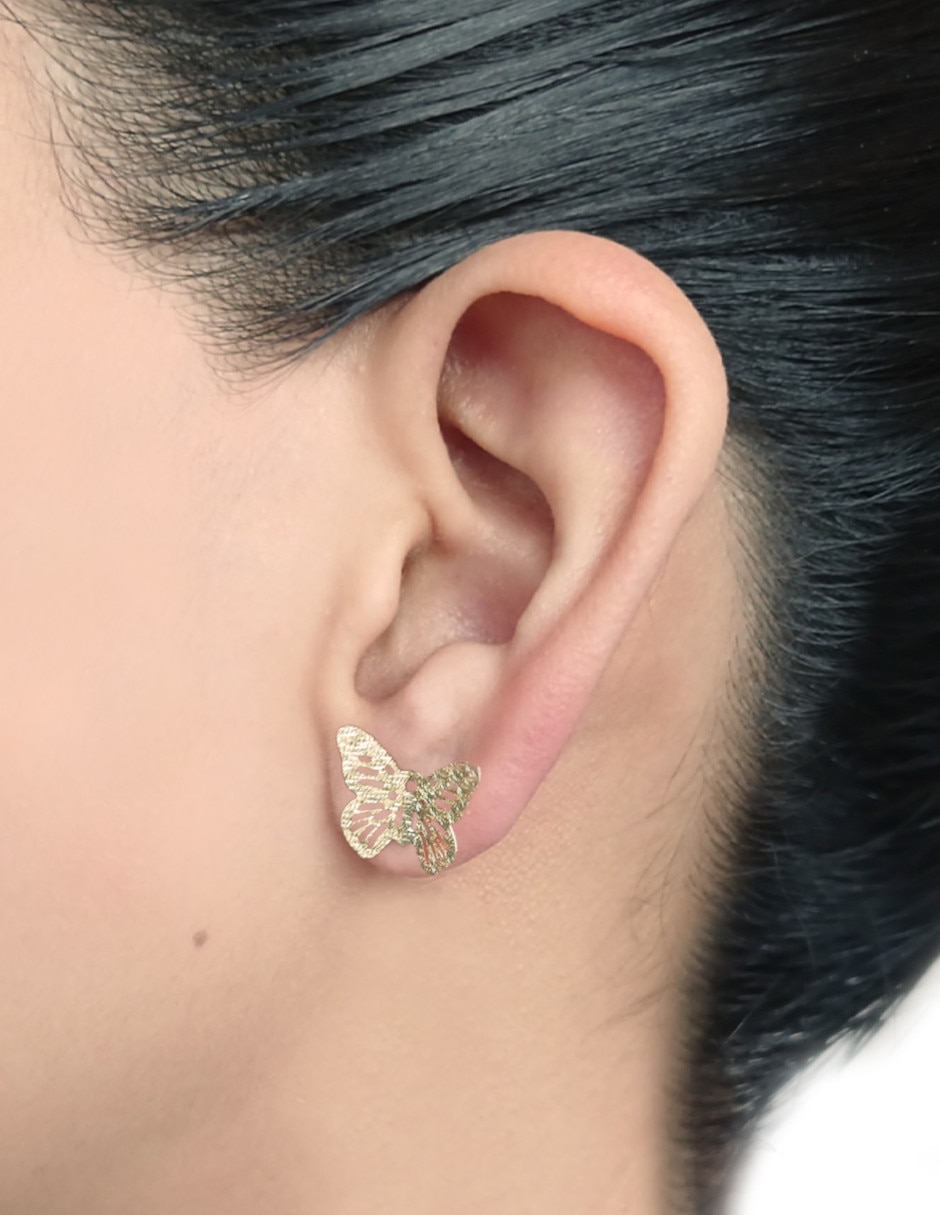 Broqueles de mariposa de oro 14 K con acabado brillante