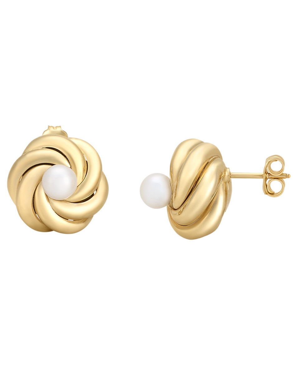 Broqueles de nudo de oro 14 K con acabado brillante Perla