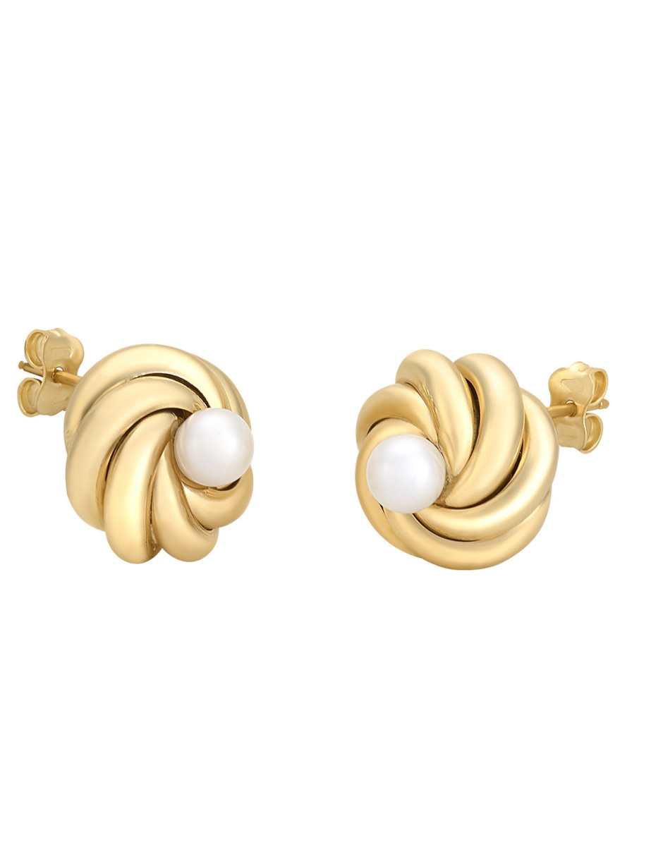Broqueles de nudo de oro 14 K con acabado brillante Perla