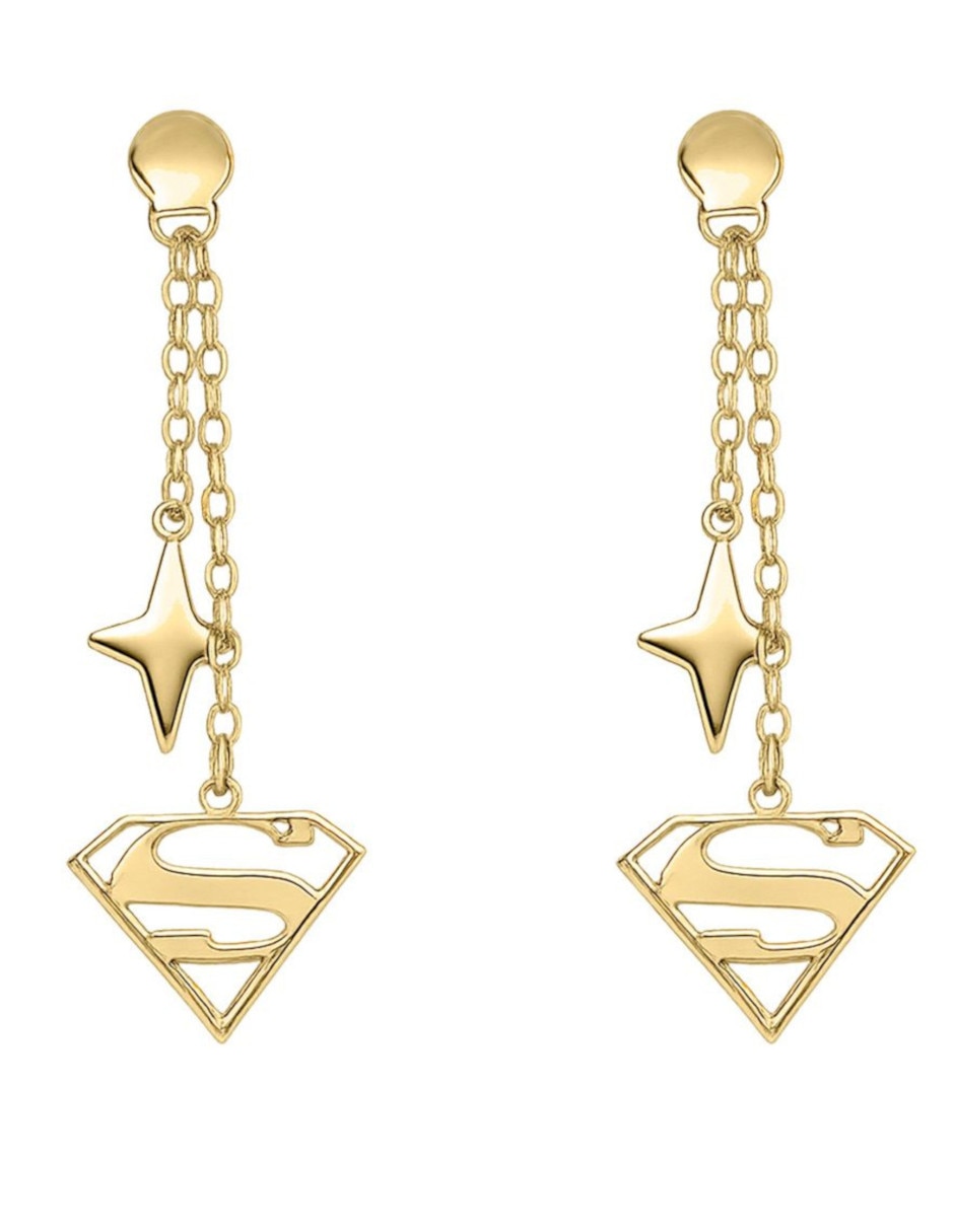 Aretes largos de letra S de oro 14 K con acabado brillante