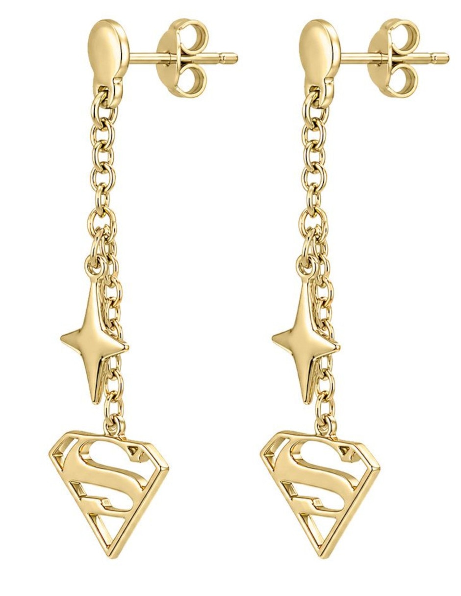 Aretes largos de letra S de oro 14 K con acabado brillante