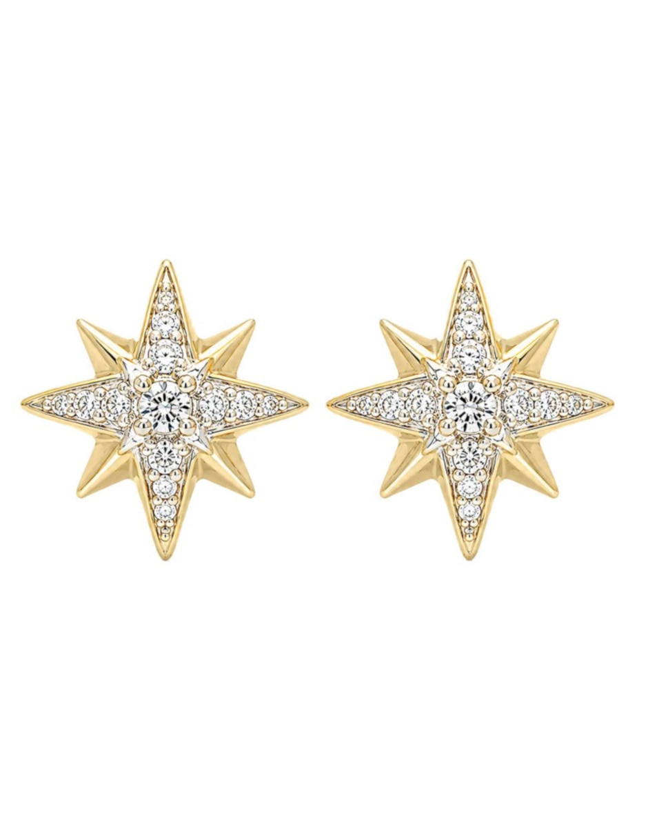 Broqueles de estrella de oro 14 K con acabado brillante diamante