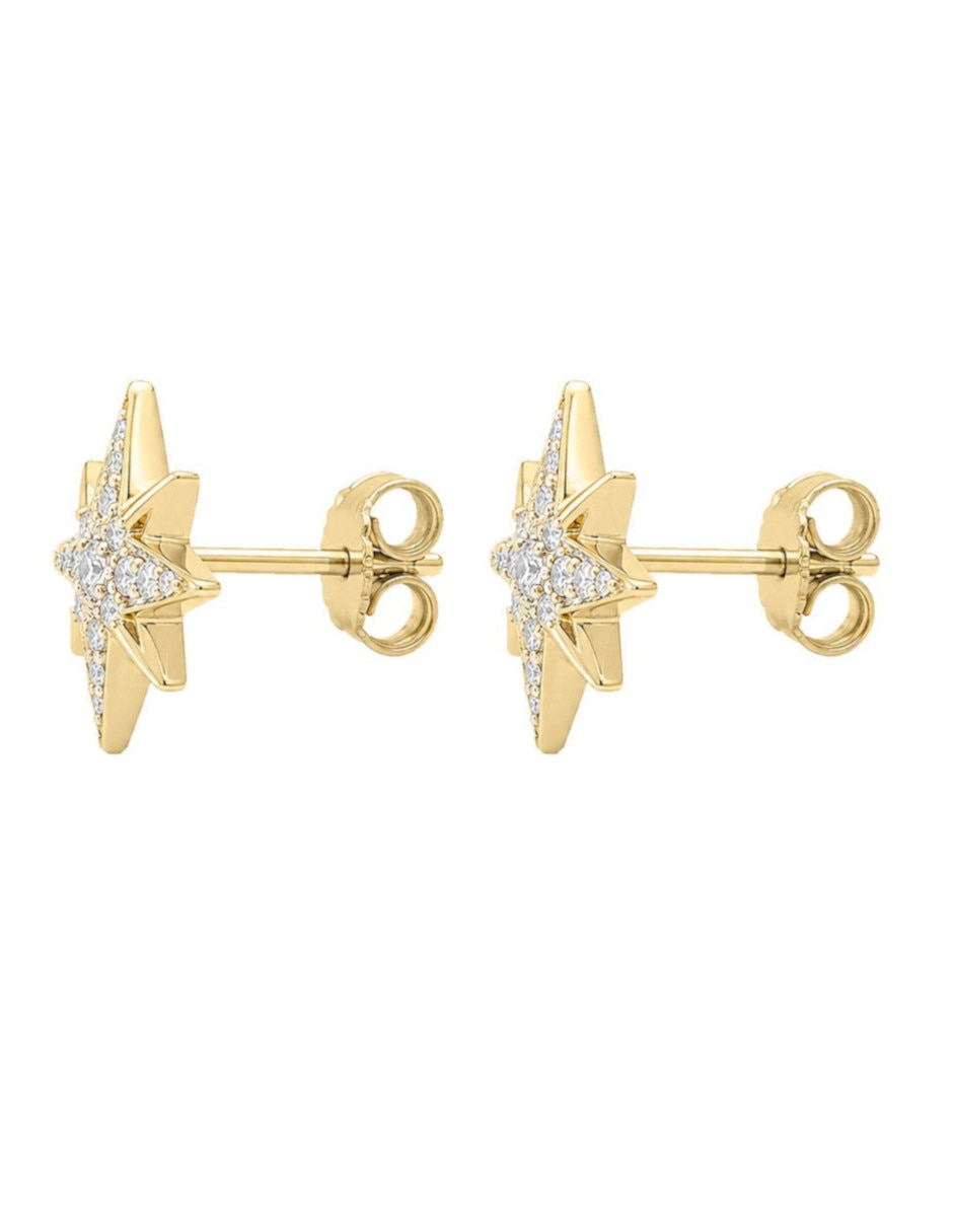 Broqueles de estrella de oro 14 K con acabado brillante diamante
