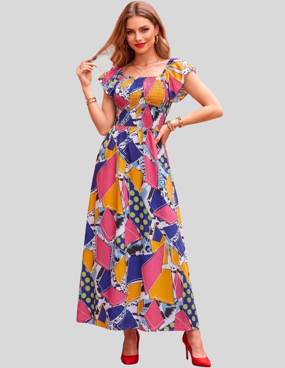 Vestido Maxi Casual Vestido Largo Mujer Estampado Vestido Casual Elegante con Espalda Abierta y Lazo para mujer 2