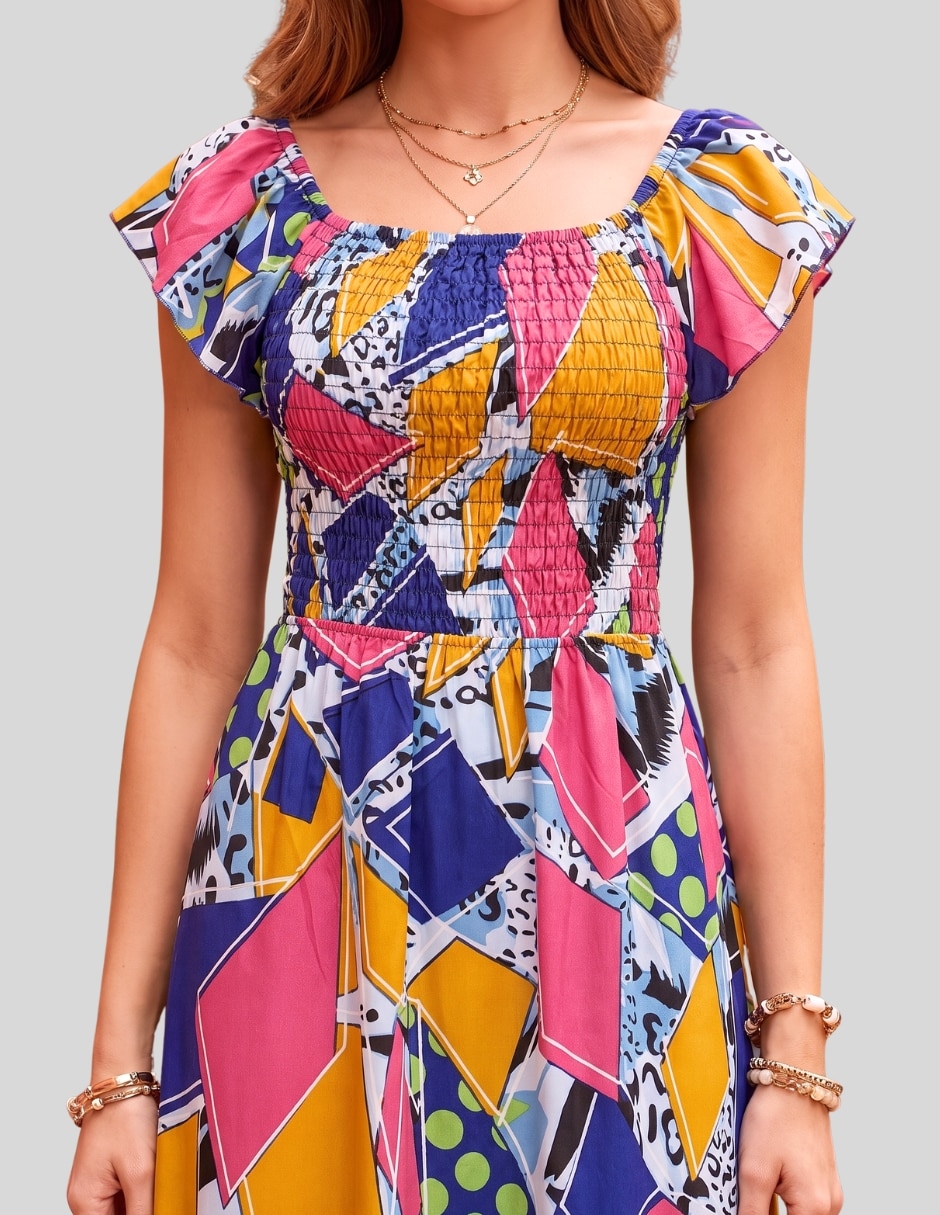 Vestido Maxi Casual Vestido Largo Mujer Estampado Vestido Casual Elegante con Espalda Abierta y Lazo para mujer 7