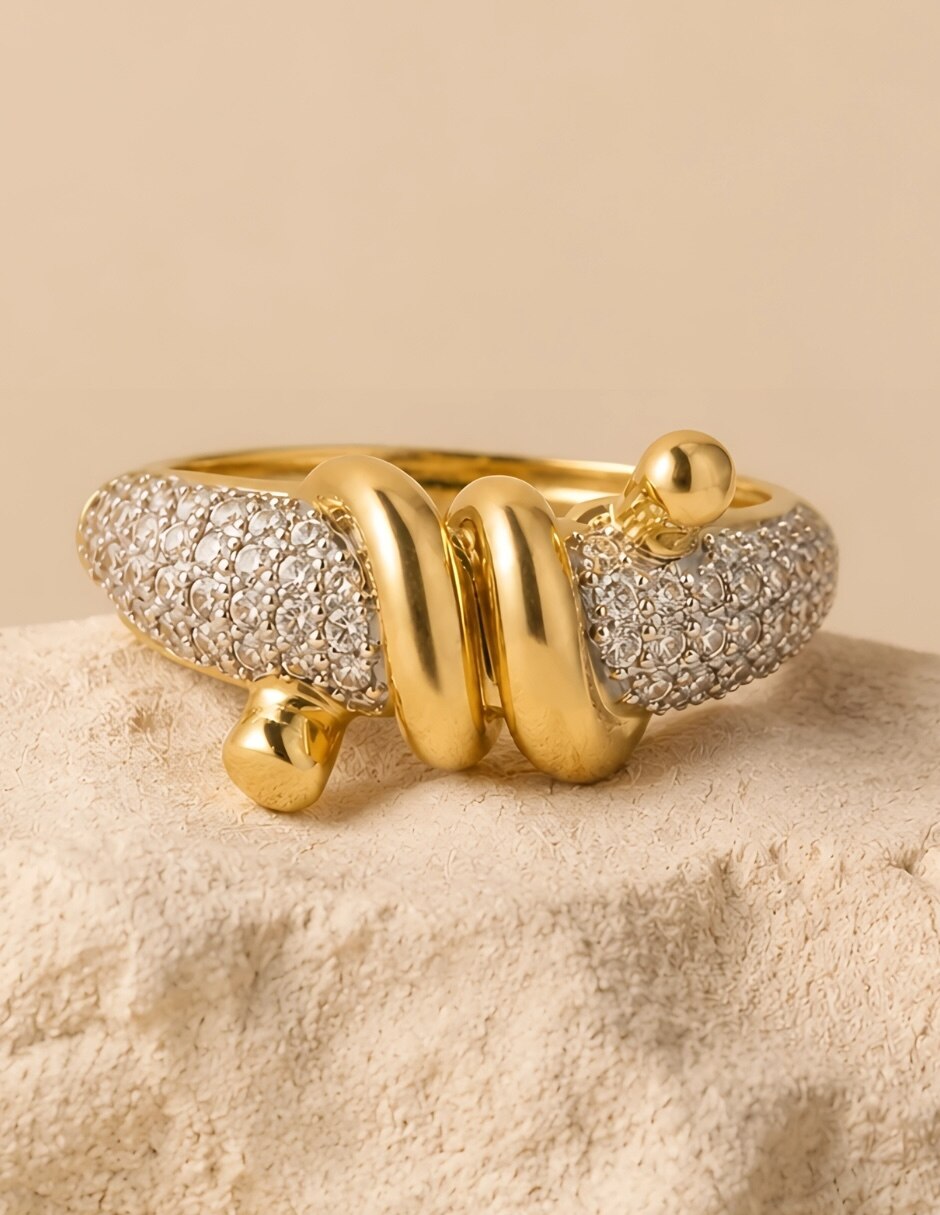 Anillo yoiko nexo zirconia baño de oro