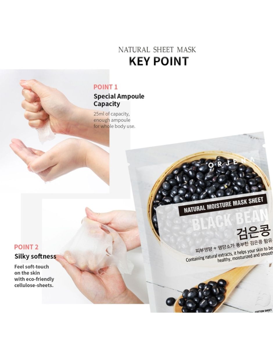Mascarilla facial Natural Moisture Black Bean Mask Sheet para antiedad Orjena