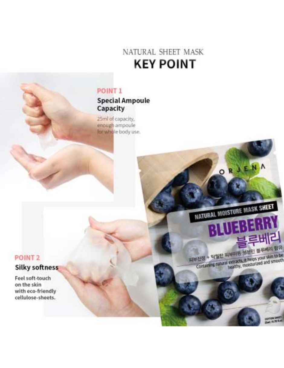 Mascarilla facial Natural Moisture Blueberry Mask Sheet para antioxidante Orjena