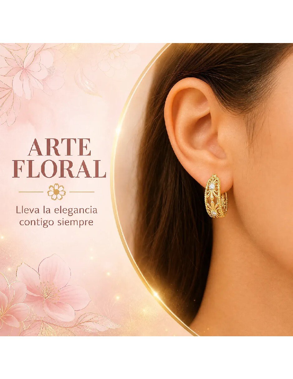 Arracadas de flor con acabado baño de oro 14 K 2