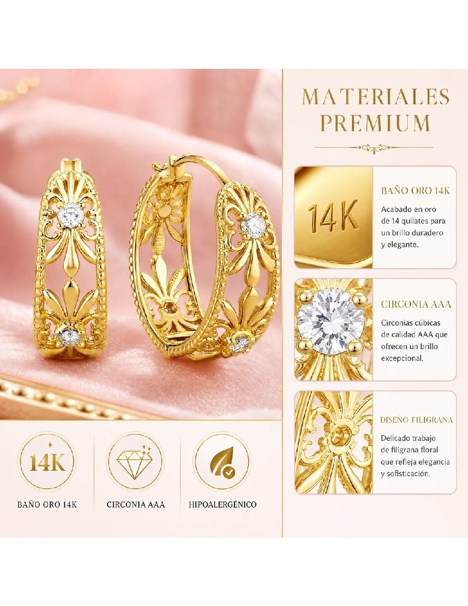 Arracadas de flor con acabado baño de oro 14 K 3