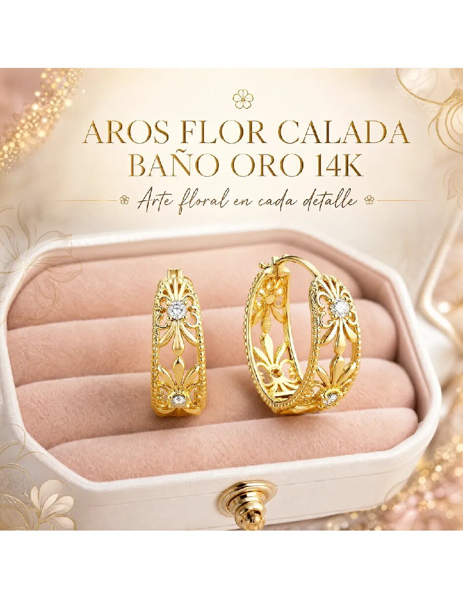 Arracadas de flor con acabado baño de oro 14 K 4