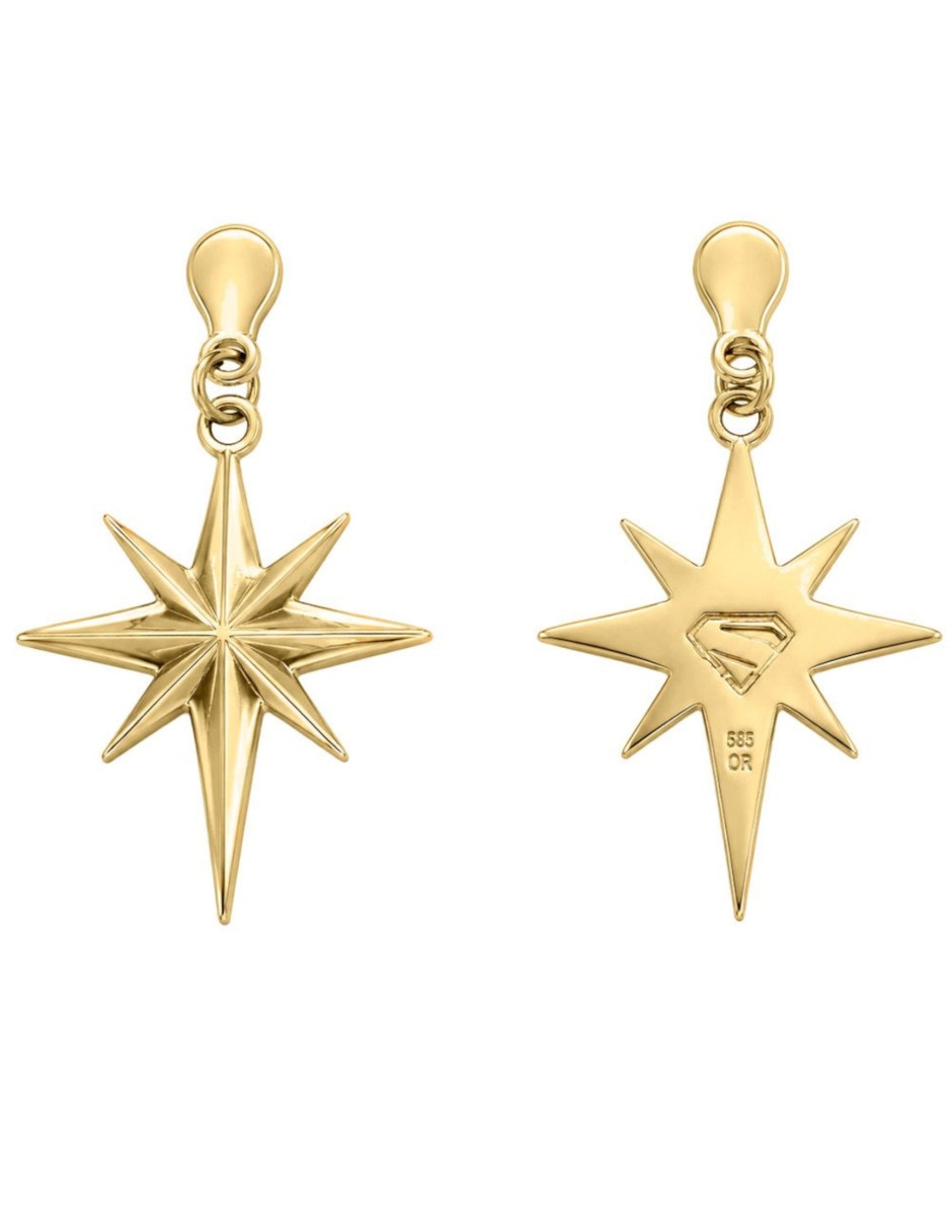 Aretes largos de estrella de oro 14 K con acabado brillante