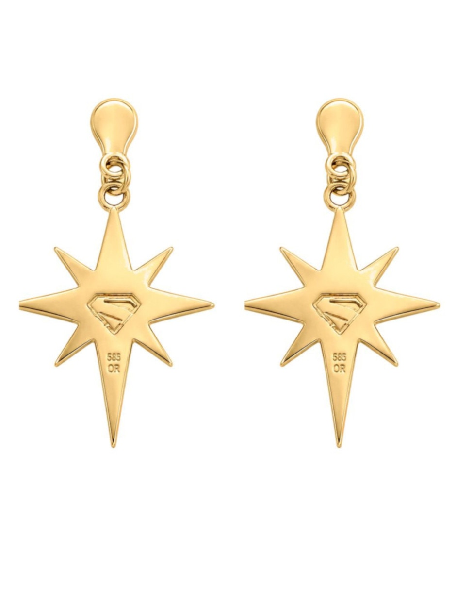 Aretes largos de estrella de oro 14 K con acabado brillante