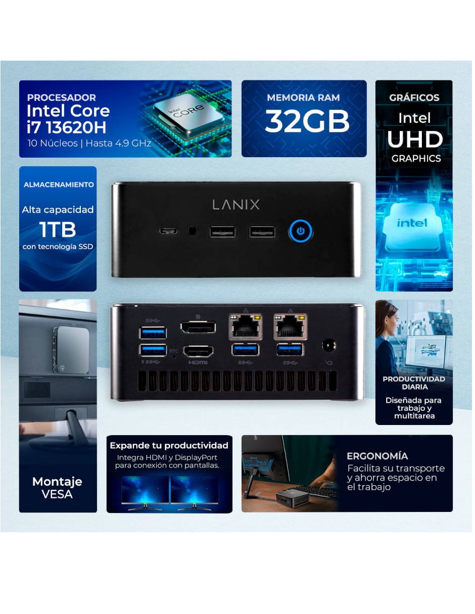 Mini PC MPCL-I716G1T Intel Core i7 Integrada 32 GB RAM 1 TB SSD 2