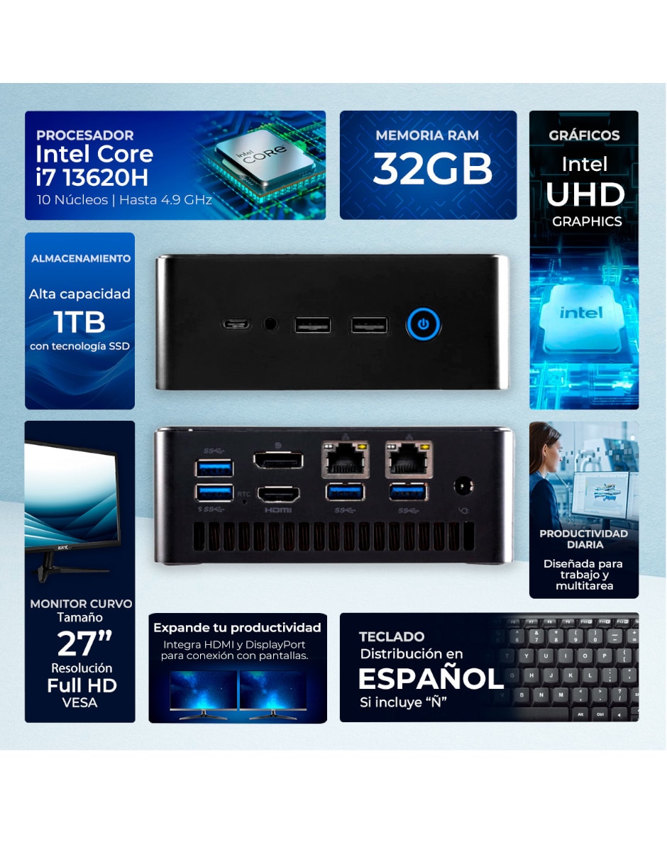 Mini PC MPCL-I716G1TM27 Intel Core i7 Integrada 32 GB RAM 1 TB SSD 2