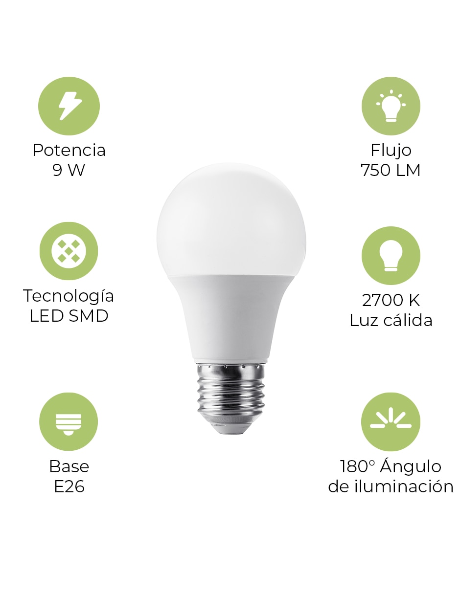 Foco LED 9 W de consumo 9 W de iluminación 720 lm lúmenes 3