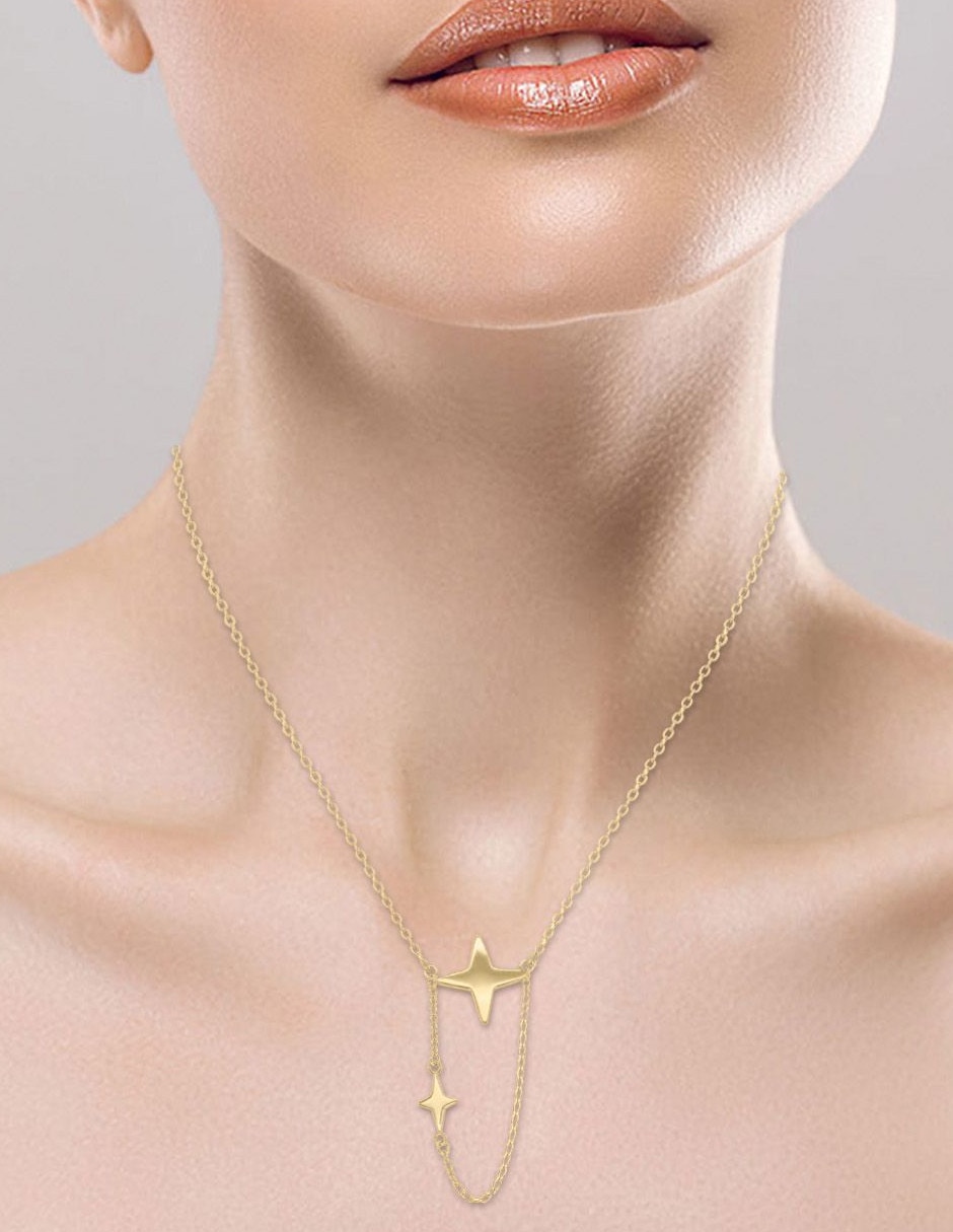 Collar con dije cristal joyas de oro amarillo 14 k