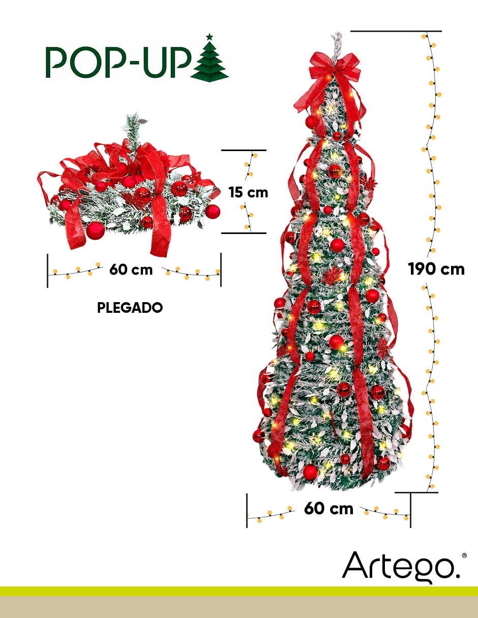 Árbol de navidad plegable deodar christmas tree de pvc con 180 luces 8