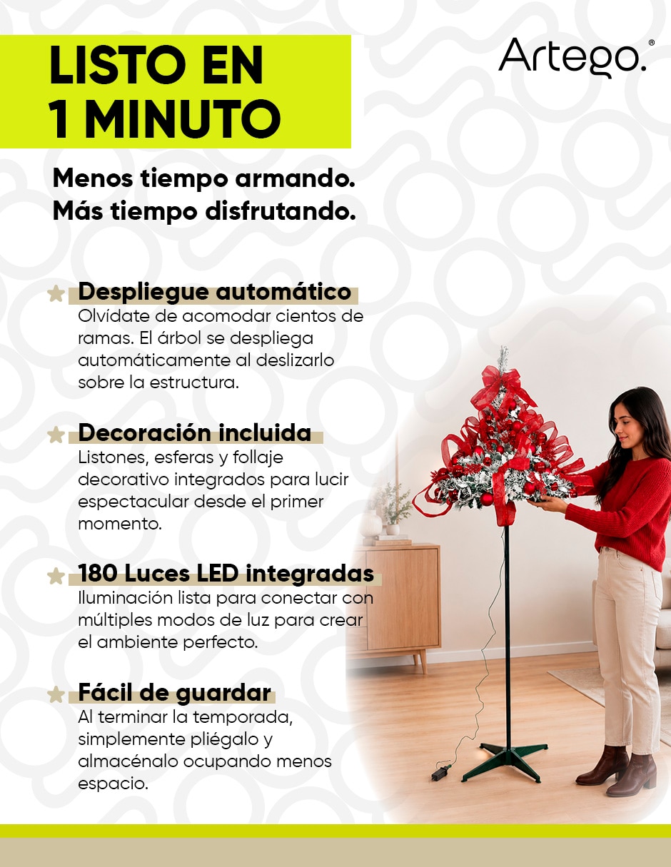 Árbol de navidad plegable deodar christmas tree de pvc con 180 luces 2
