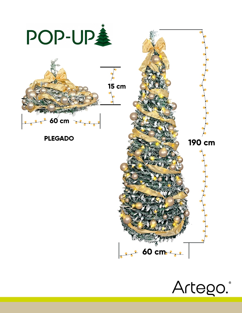 Árbol de navidad plegable royal christmas tree de pvc con 180 luces 8