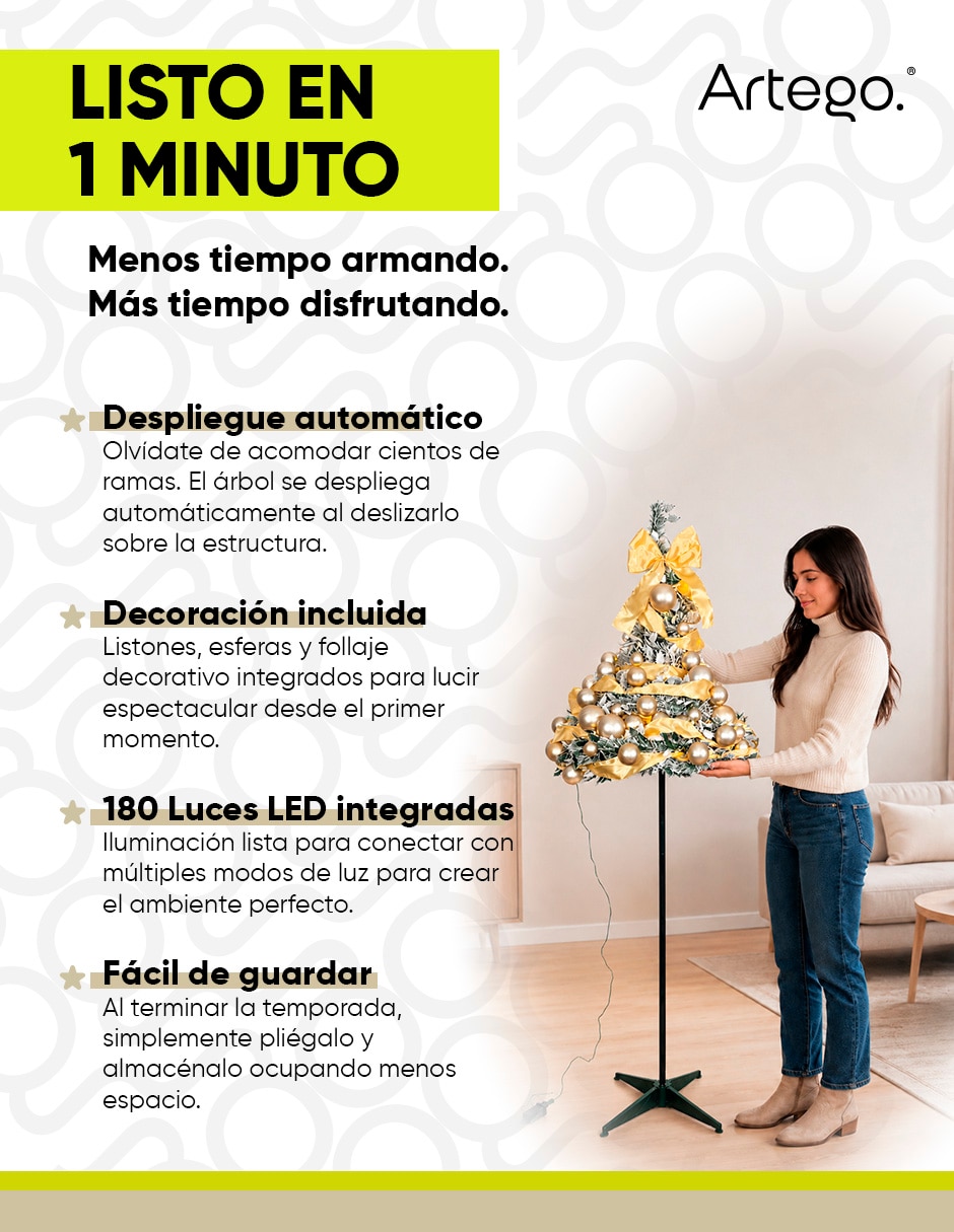 Árbol de navidad plegable royal christmas tree de pvc con 180 luces 4