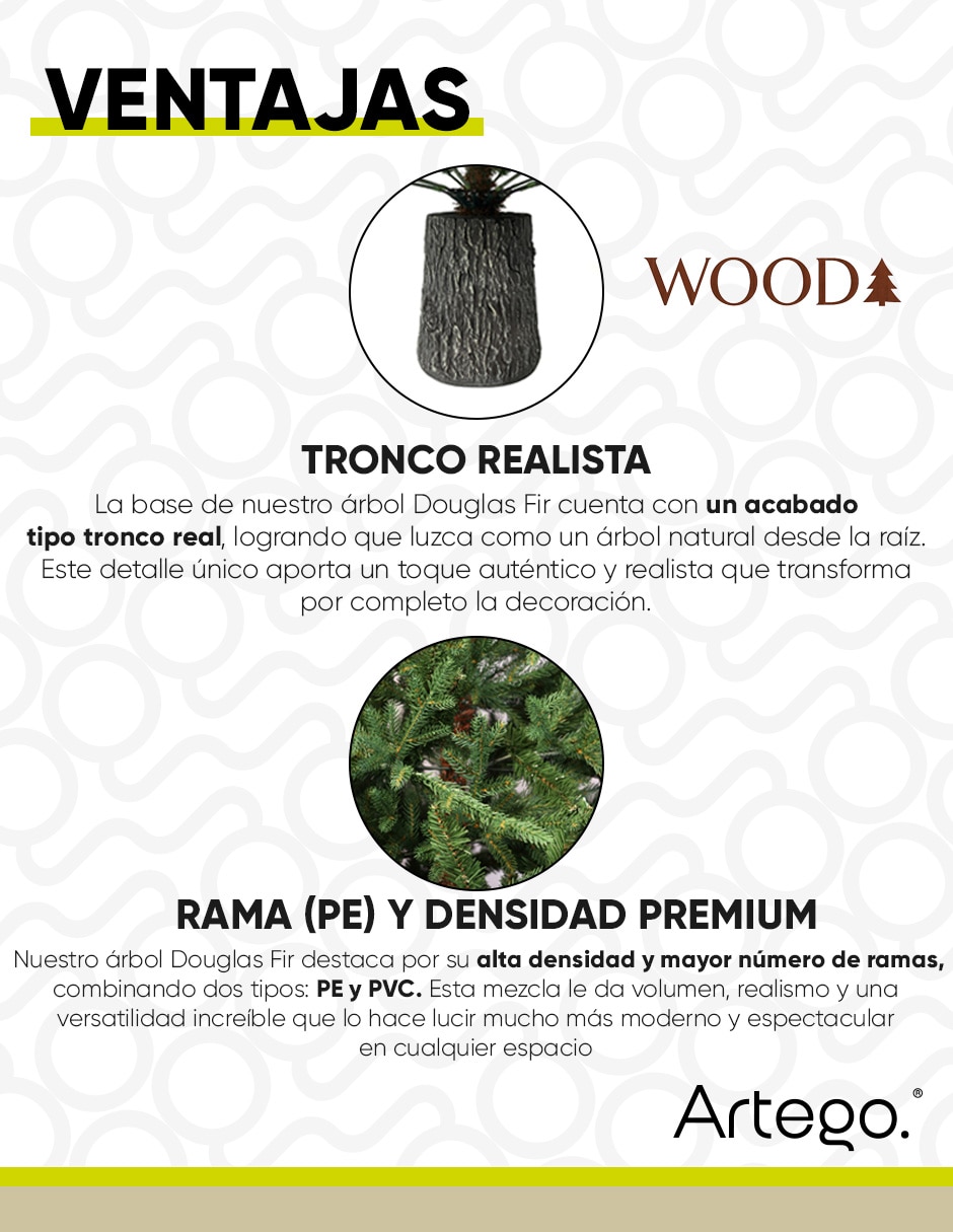 Árbol de navidad vista natural tronco realista de pvc