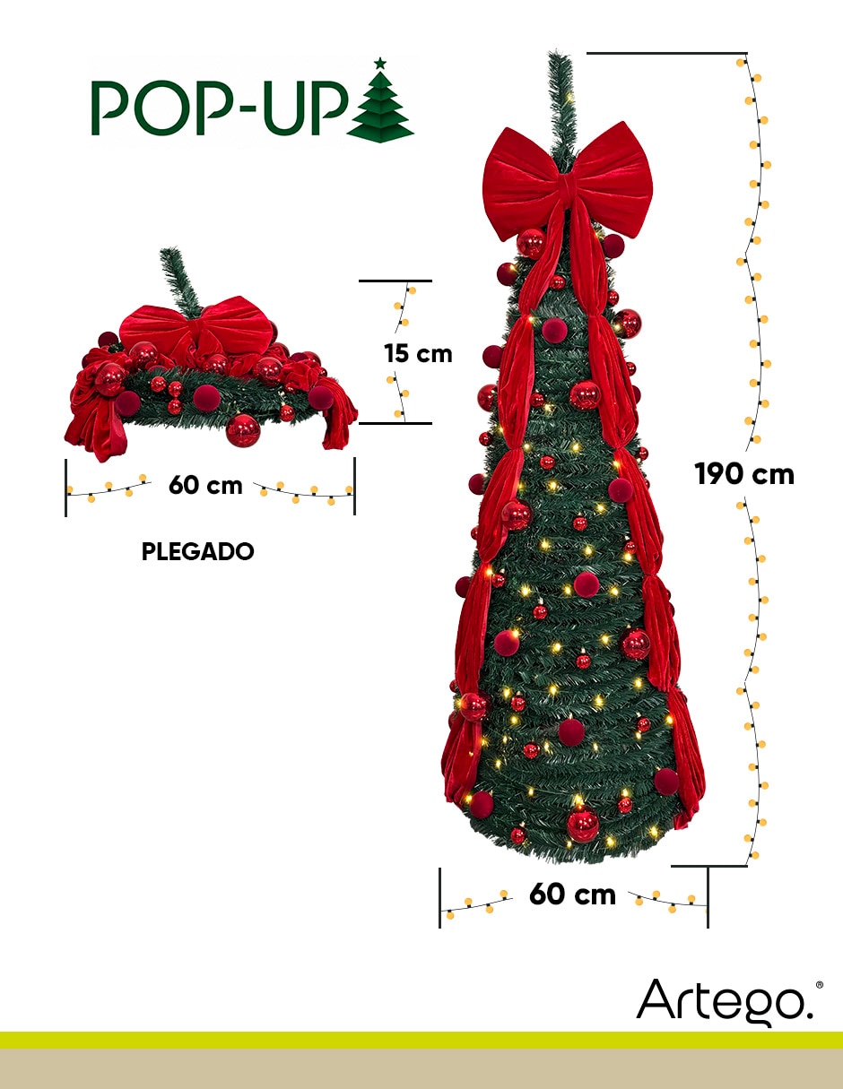 Árbol de navidad plegable loblolly de pvc con 180 luces 8