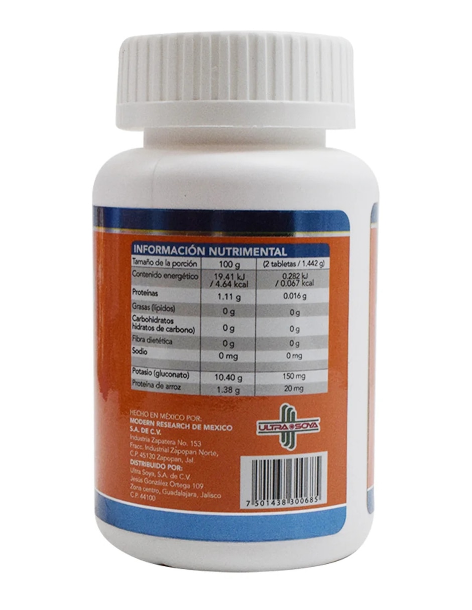 Gluconato de potasio ultra soya 60 tabletas con potasio 3