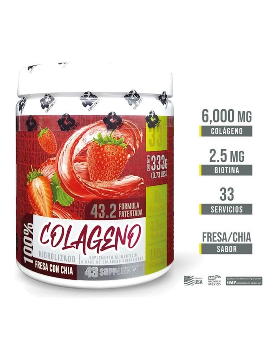 Colágeno hidrolizado 333gr 43 supplements con colageno sabor fresa 2