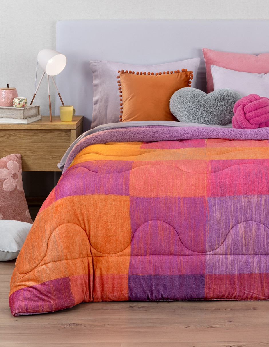 Cobertor premium doble vista borrega kaia estampado a cuadros