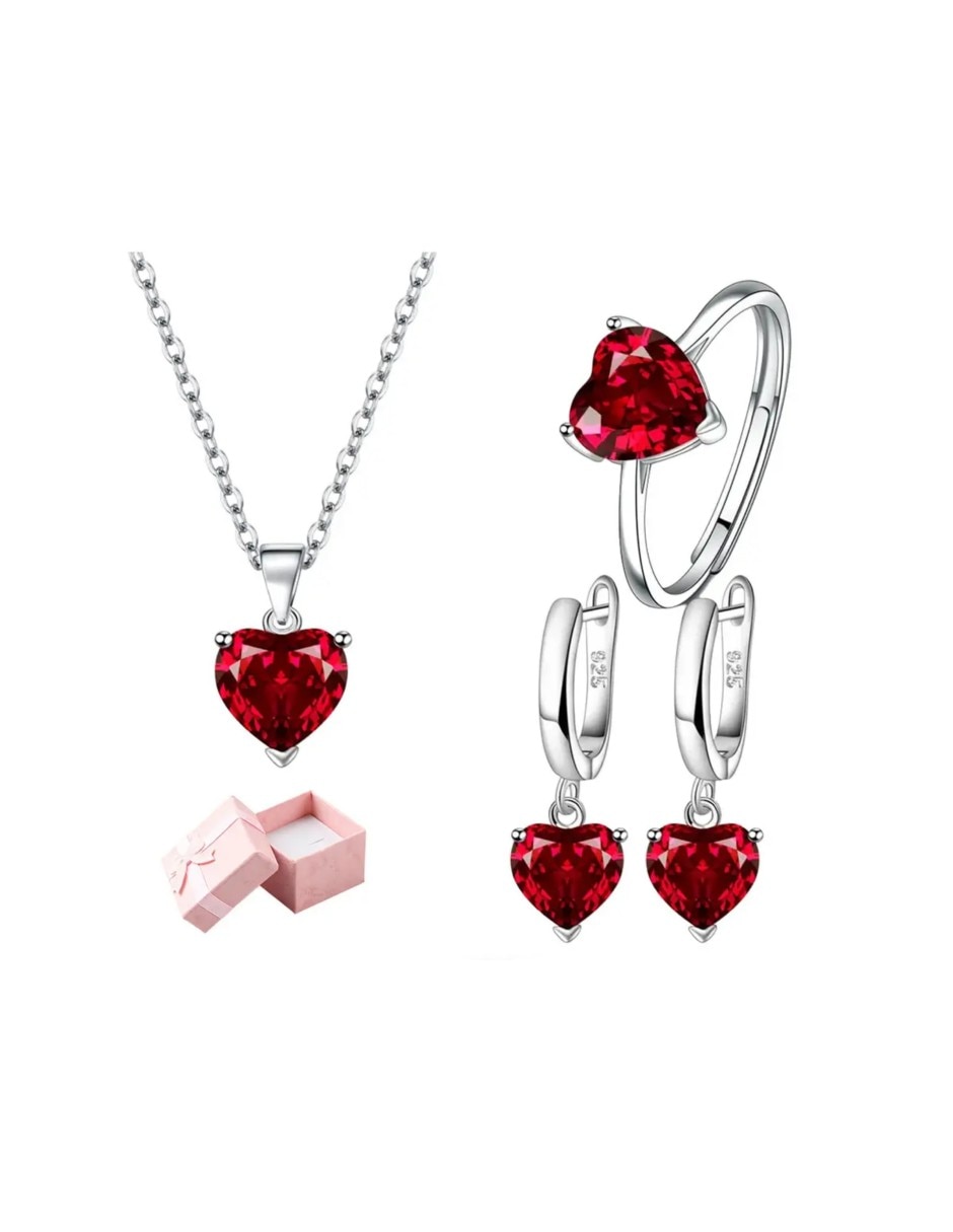 Aretes y collar de corazón friends de plata cristal