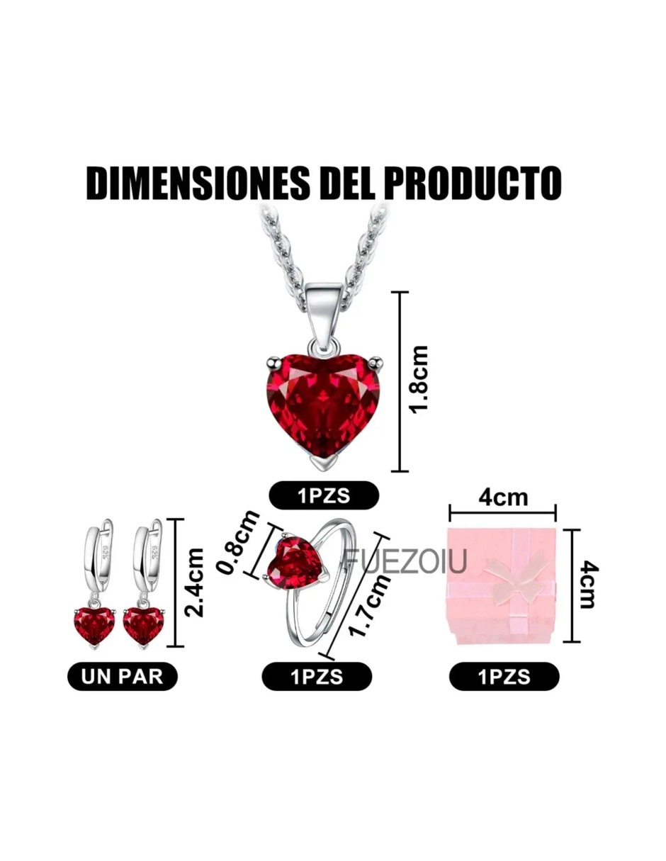 Aretes y collar de corazón friends de plata cristal 2